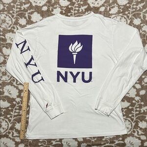 League White Long Sleeve Shirt with Purple NYU Logo